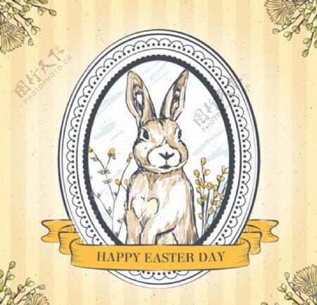 复古复活节兔子插图