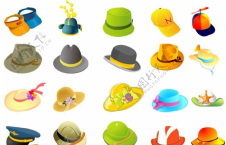 颜色款式各异的帽子矢量素材