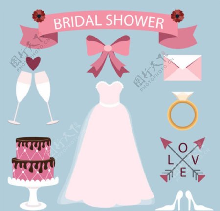 卡通粉色婚礼设计元素