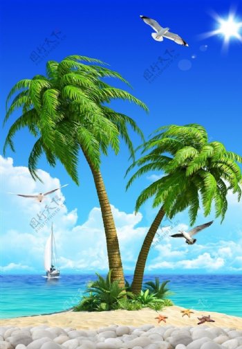 海景椰子树玄关背景