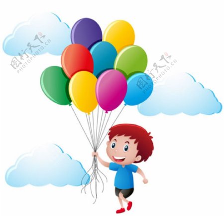 卡通儿童节玩气球的孩子