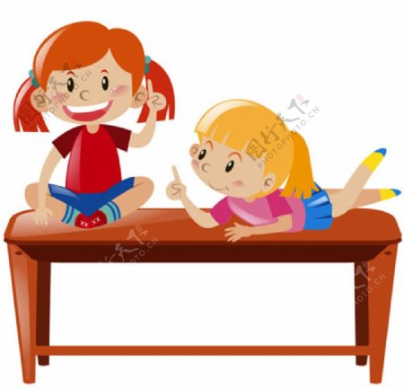 卡通儿童节在课桌上的孩子