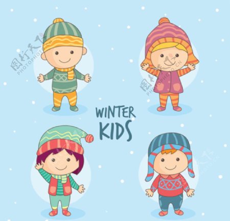 卡通儿童节冬天的孩子
