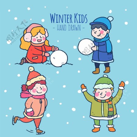 圣诞节快乐在雪地玩耍的孩子