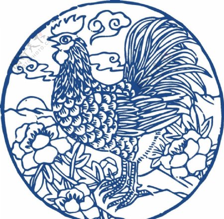 青花瓷图案公鸡