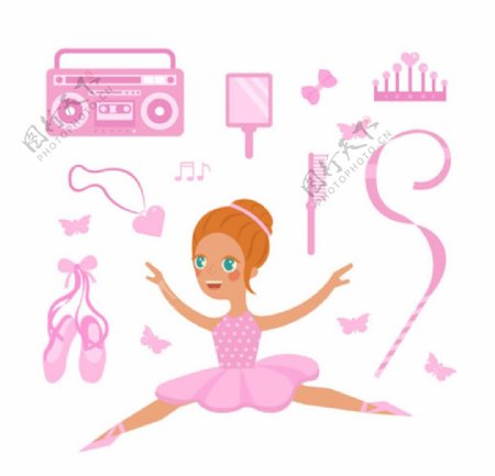 粉色儿童节跳芭蕾舞人孩子