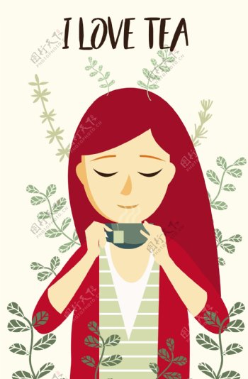 饮用茶广告女性图标动画设计免费矢量