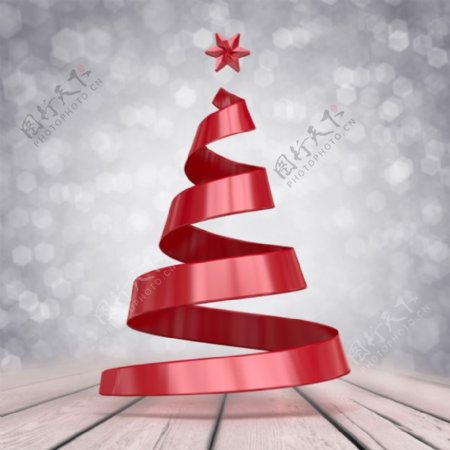 圣诞树红色彩带扭曲设计