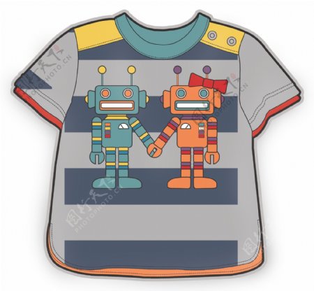 机器人条纹小婴儿服装设计矢量素材