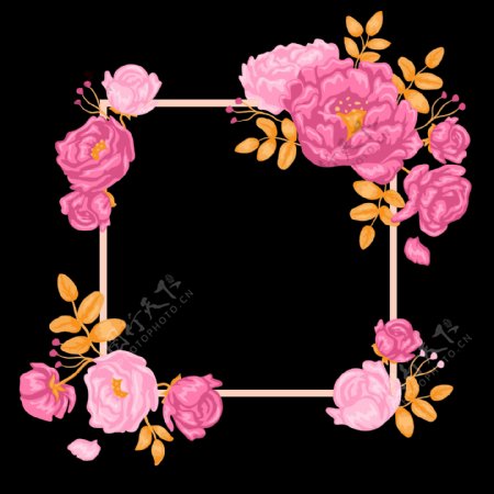 粉红色花卉边框免抠png透明图层素材