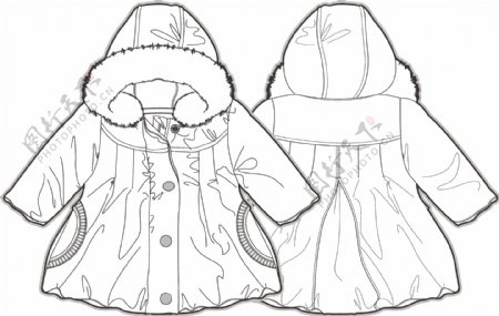 娃娃衣外套女宝宝服装设计线稿矢量素材