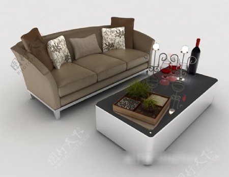 家居棕色双人沙发3d模型下载