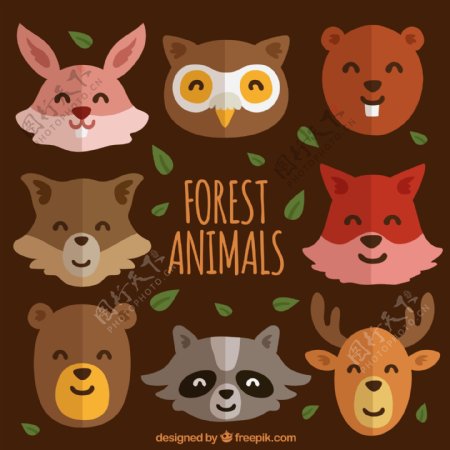 8款可爱笑脸森林动物头像矢量
