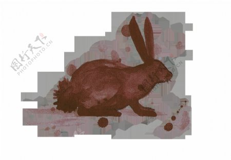 手绘水墨咖啡色兔子装饰图案素材