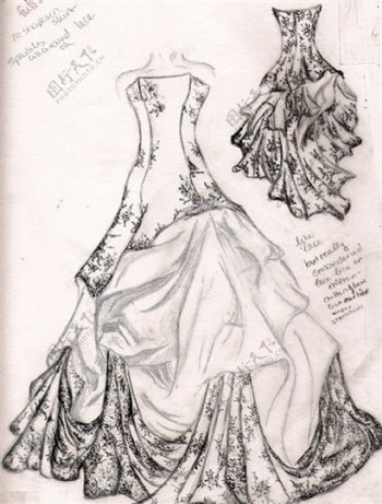 时尚抹胸婚纱长裙设计图