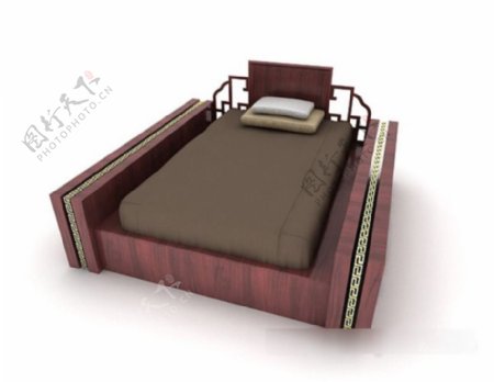 新中式单人床3d模型下载
