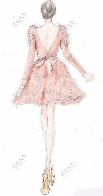 粉色露背连衣裙设计图