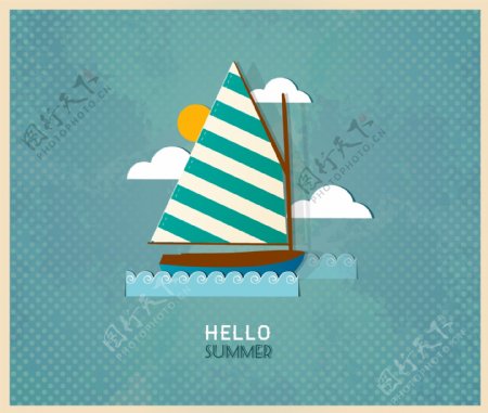 大海上的帆船卡通插画