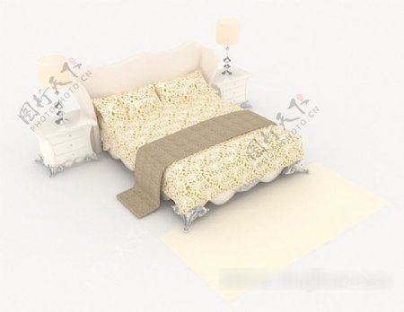 欧式清新居家双人床3d模型下载