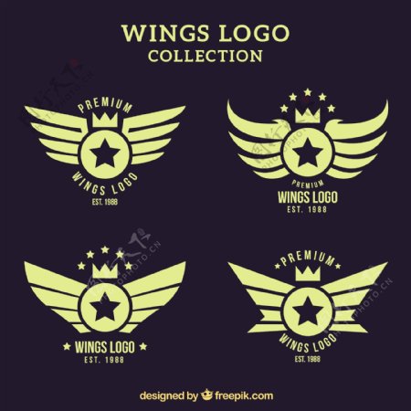 黄色双翼与翅膀标志logo模板