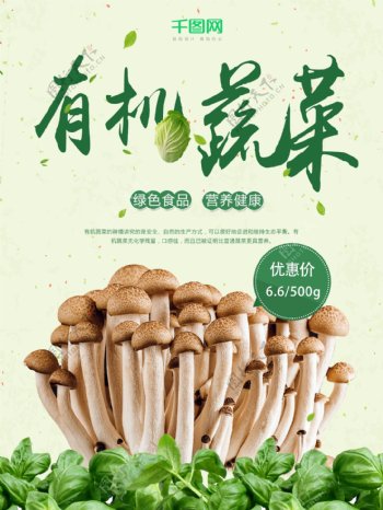 清新有机蔬菜绿色食品超市果蔬促销海报