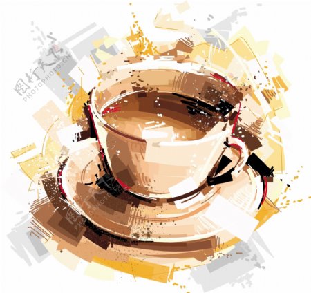 咖啡杯子现代个性涂鸦设计矢量