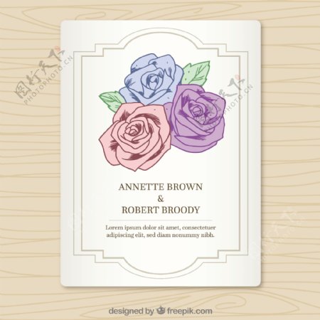 手绘彩色的花朵婚礼邀请卡