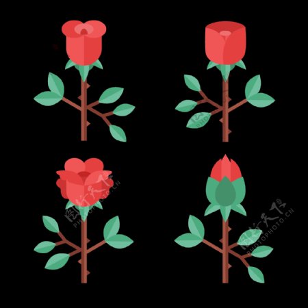 手绘扁平红玫瑰插图免抠png透明图层素材