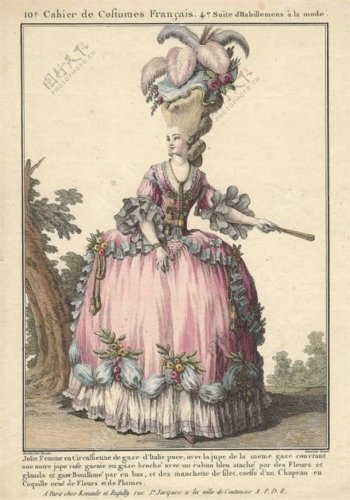 粉色欧洲古典洛可可长裙设计图