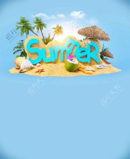 蓝色沙滩夏季度假背景图片