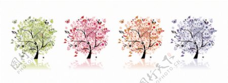 四棵不同颜色的树装饰画