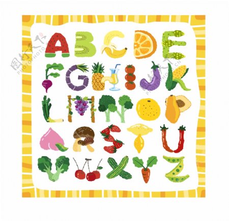 水果蔬菜字母字体矢量素材