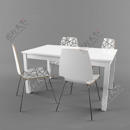 现代白色实木桌椅3D模型