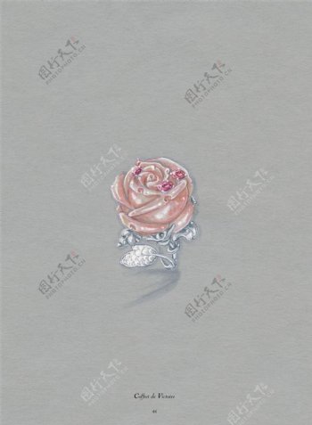 手绘彩色玫瑰珠宝戒指图片素材