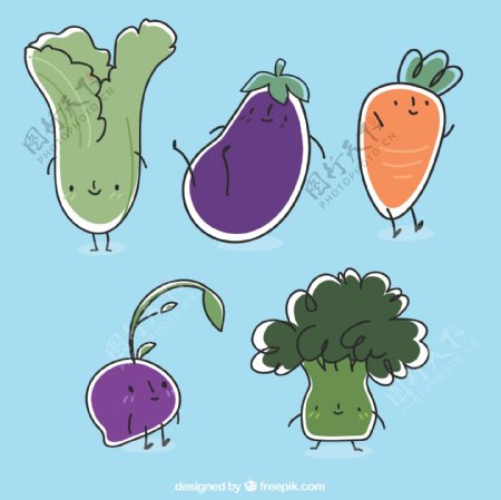5款可爱卡通蔬菜设计矢量素材
