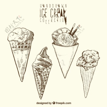 各种素描风格手绘冰淇淋矢量素材
