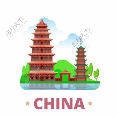 中国塔建筑漫画图片