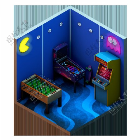蓝色游戏机室元素