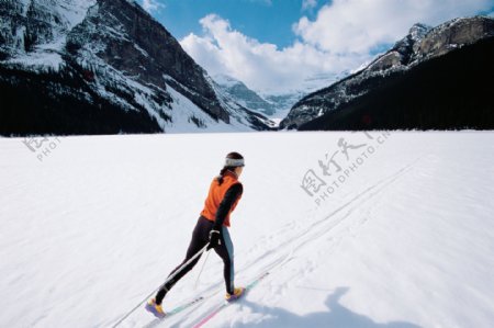 雪地上的滑雪运动员图片