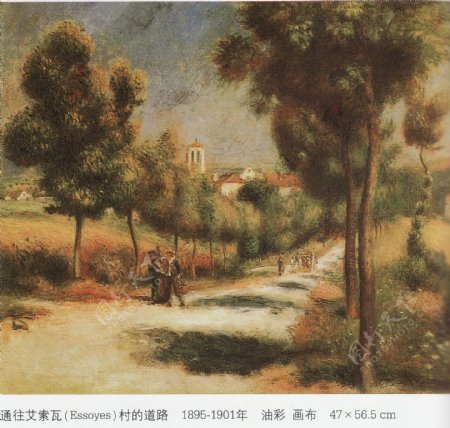 村的道路风景油画图片