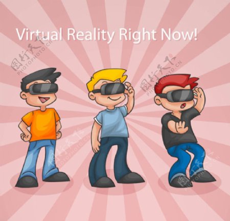 卡通戴VR虚拟现实眼镜快乐男孩