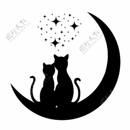 猫爱情主题月亮矢量图素材