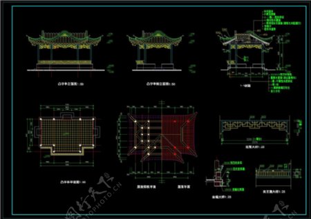 凸字亭建筑图CAD图纸