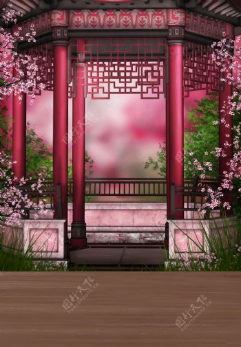 古典中国风亭台影楼摄影背景图片