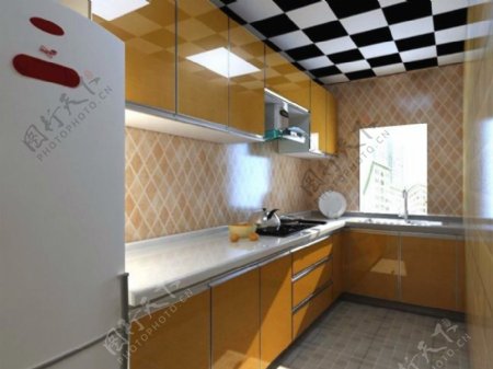 黄色橱柜厨房模型
