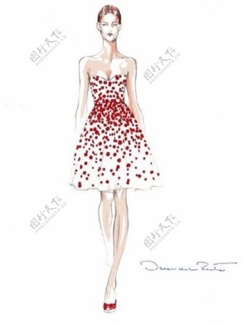 红色斑点连衣裙设计图