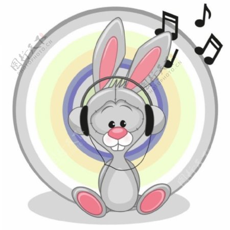 戴耳机的兔子漫画图片