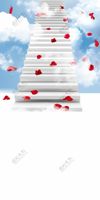 台阶与飘着的花瓣影楼摄影背景图片