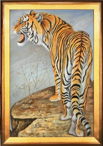 老虎相框壁画油画图片