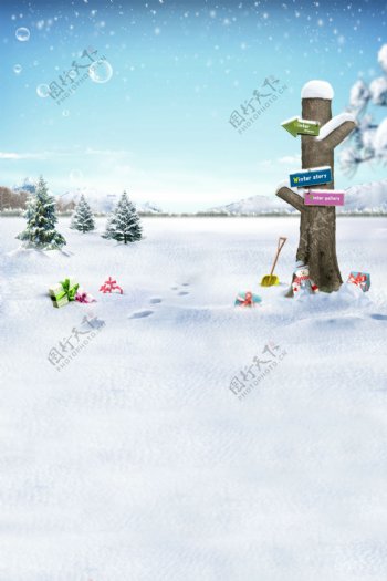 在雪地里的雪人等影楼摄影背景图片